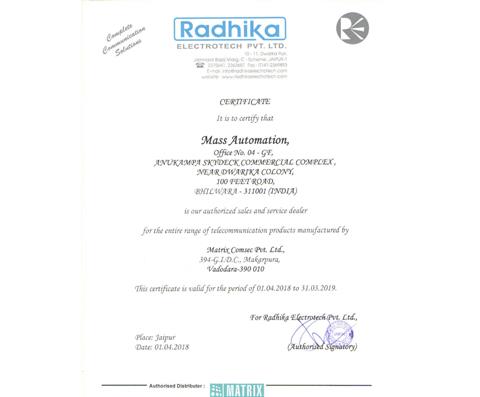 Radhika Dealer Certificate
