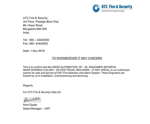 Utc Fire & Secirity Certificate